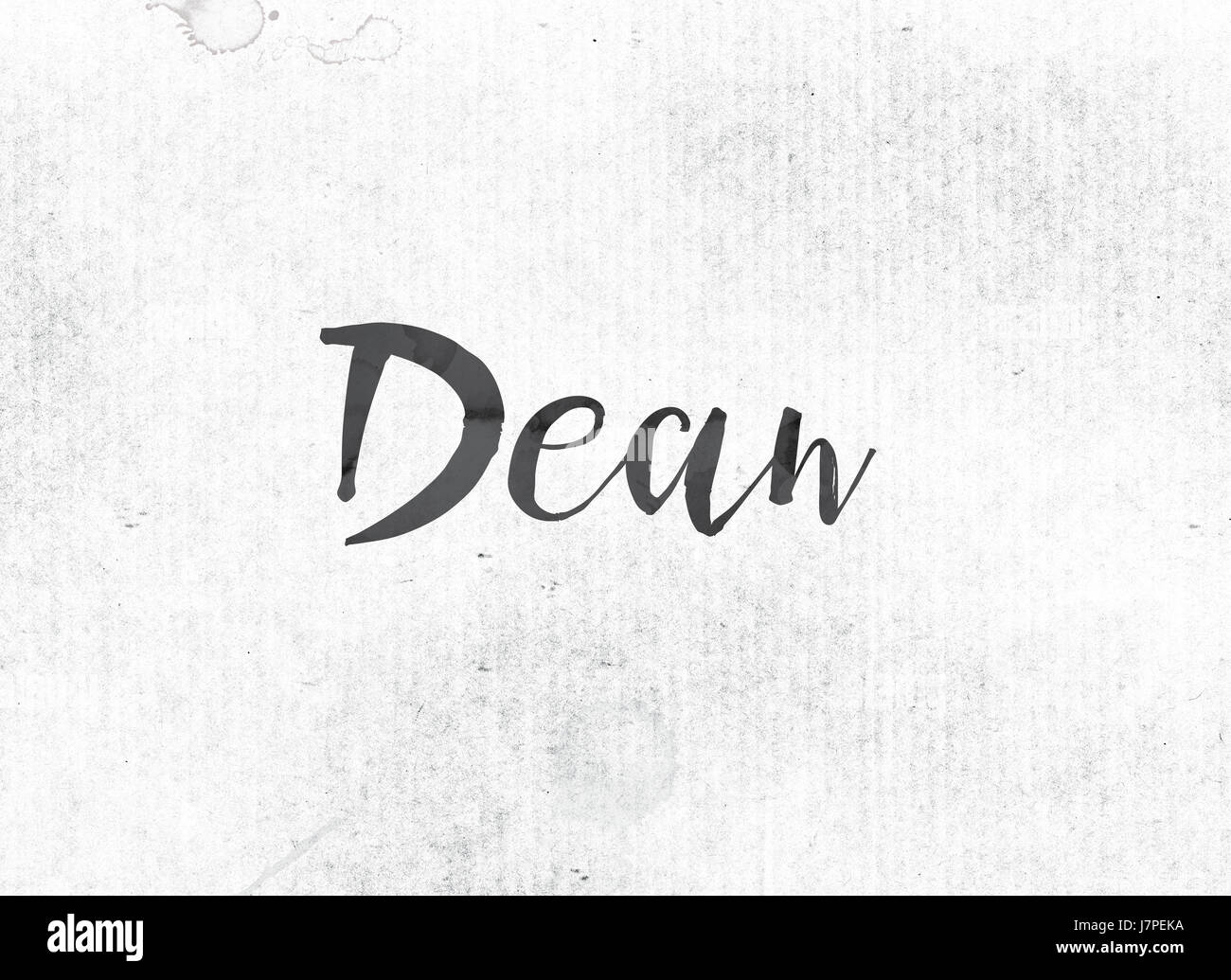 The word Dean concept and theme painted in black ink on a watercolor ...