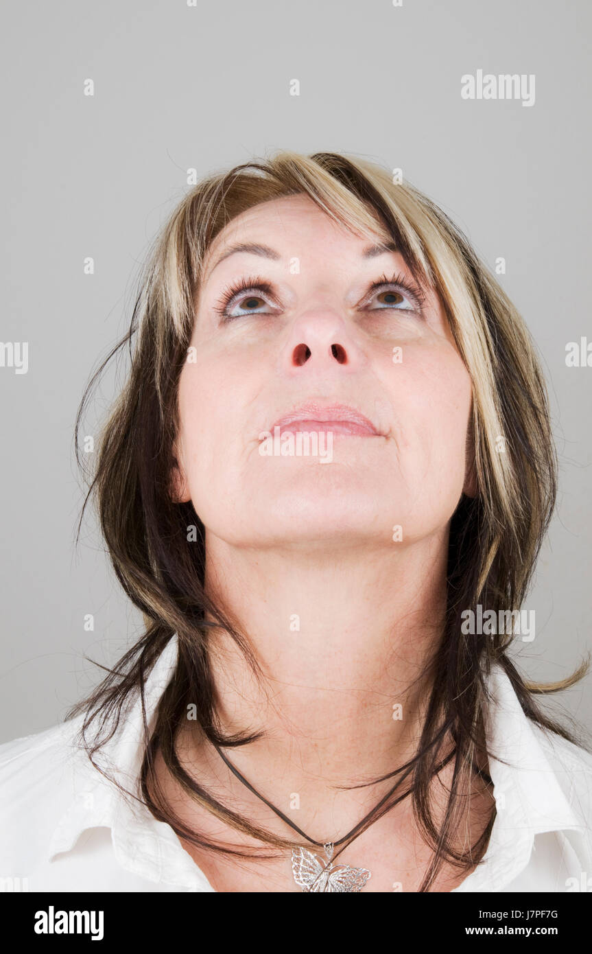woman head woman laugh laughs laughing twit giggle smile smiling laughter Stock Photo