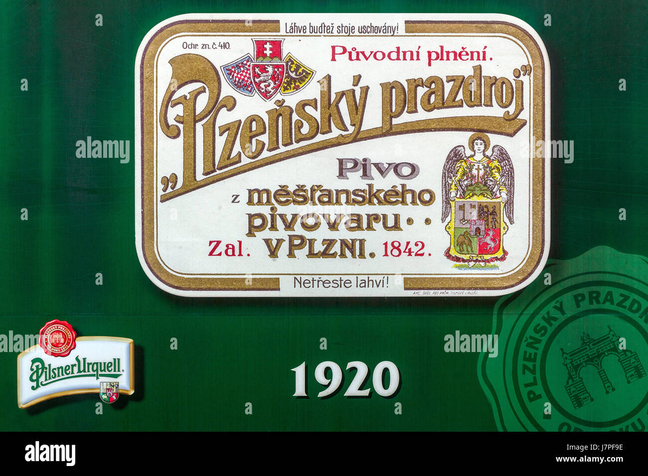 History of the trademark of the Pilsen Brewery Pilsner Urquell, Logo, from  1920, Plzen, Western Bohemia, Czech Republic, Europ Stock Photo - Alamy