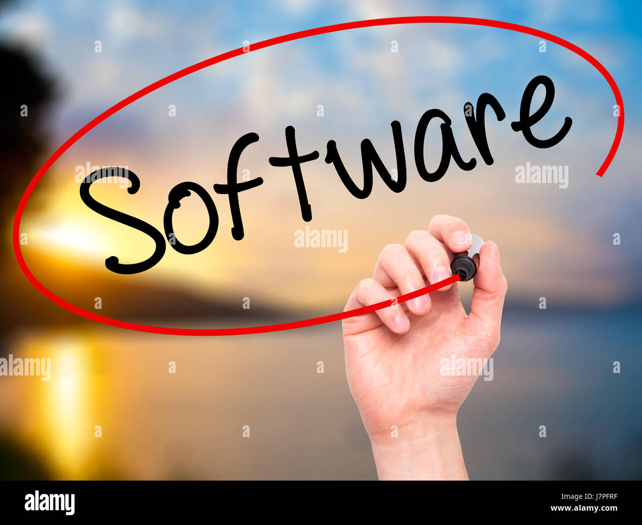 Man Hand writing Software with black marker on visual screen. Isolated ...