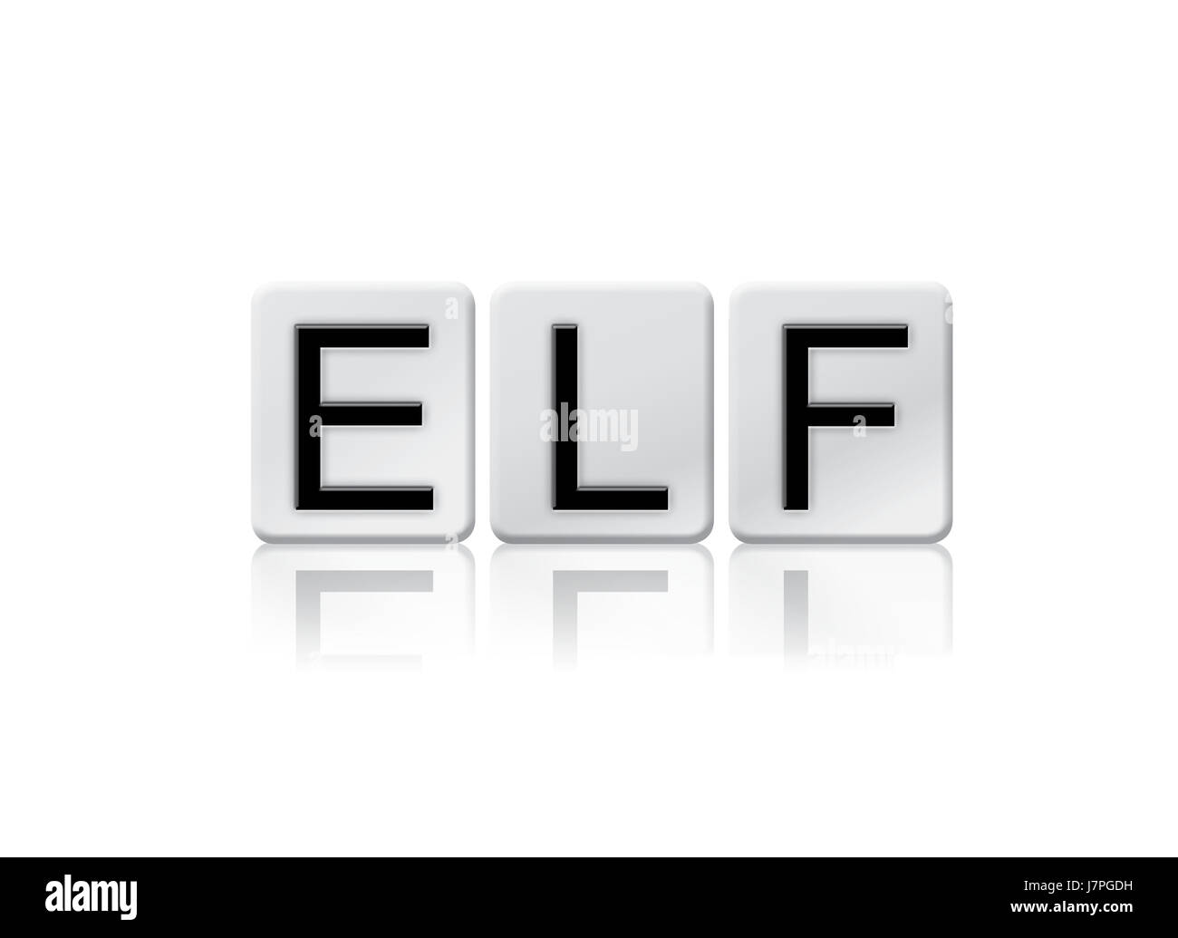 The word Elf concept and theme written in white tiles and isolated on a