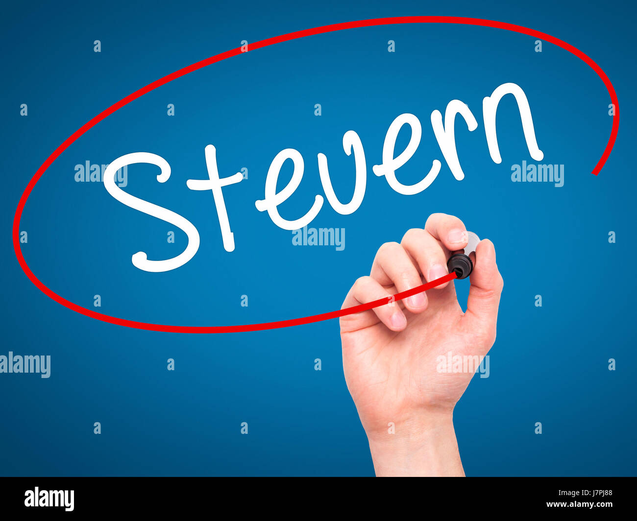 Man Hand writing Steuern (German Tax) with black marker on visual screen. Isolated on background. Business,  technology, internet concept. Stock Photo Stock Photo