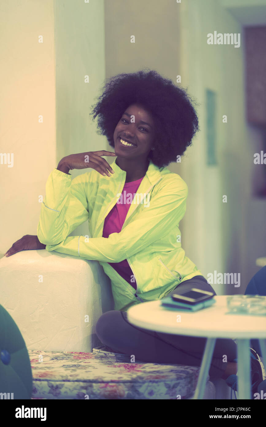 Portrait Of Cute African American Woman With Afro Hairstyle While