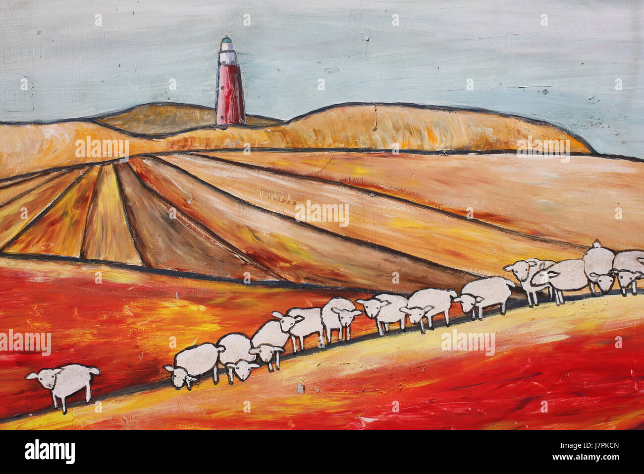Texel Sheep And Lighthouse Graffiti Stock Photo