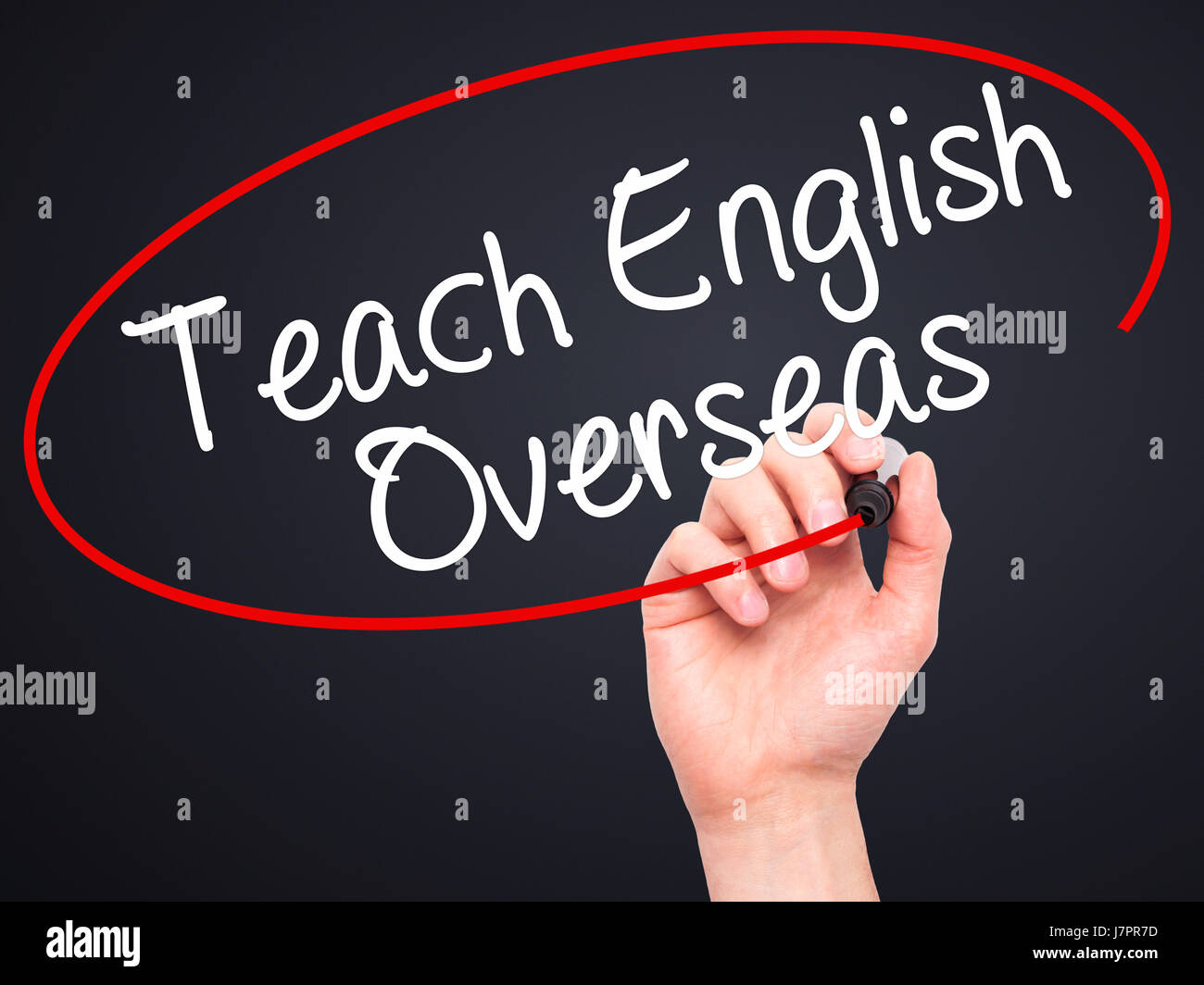 Man Hand writing Teach English Overseas with black marker on visual ...
