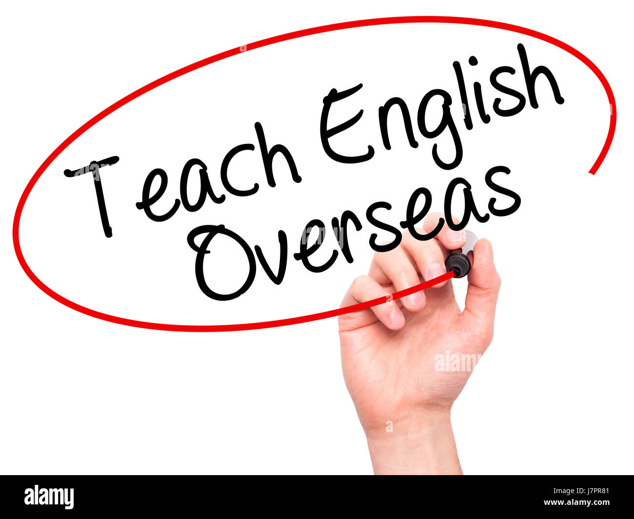 Man Hand writing Teach English Overseas with black marker on visual ...