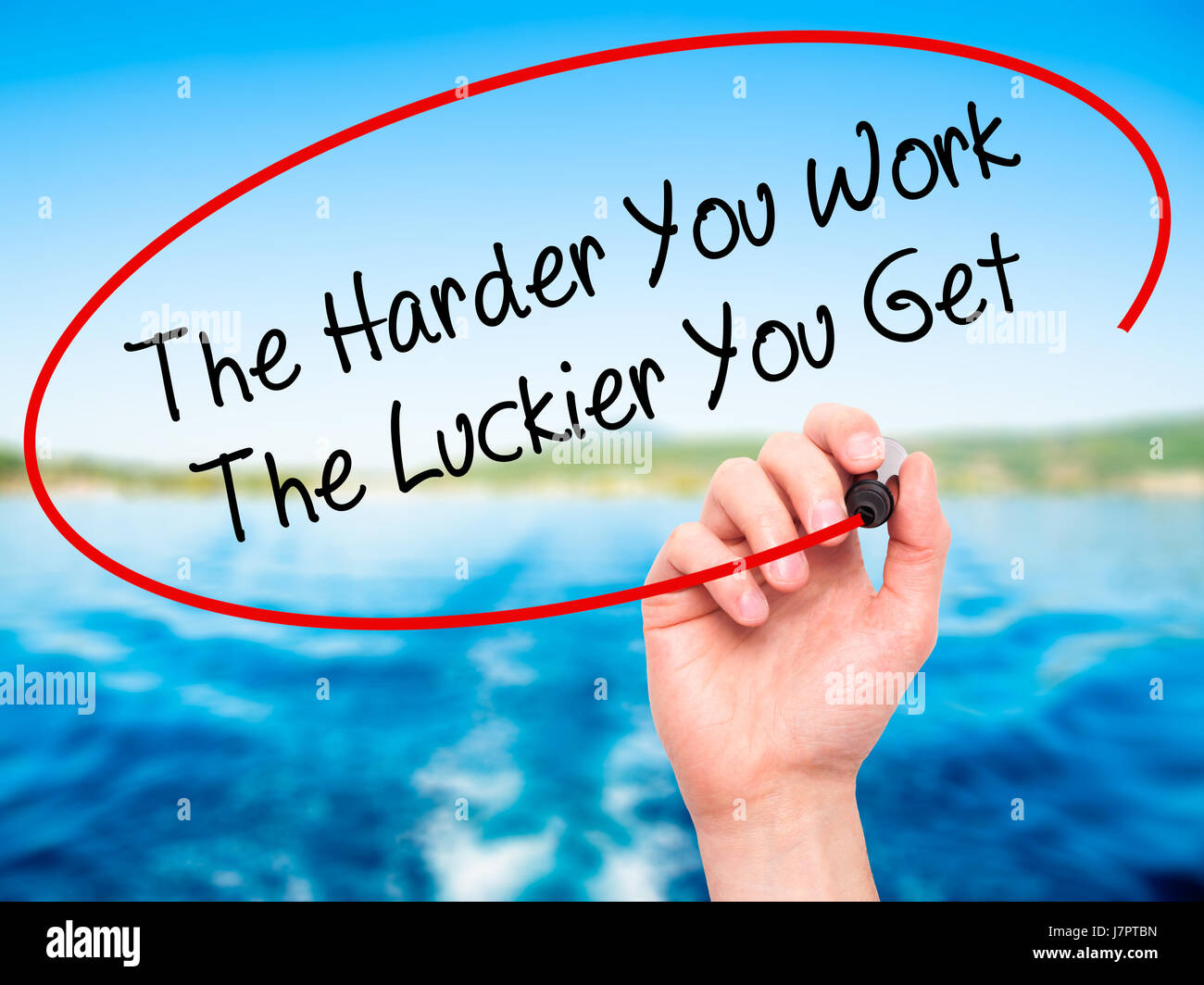 Man Hand Writing The Harder You Work The Luckier You Get With Black Marker On Visual Screen Isolated On Nature Business Technology Internet Conce Stock Photo Alamy