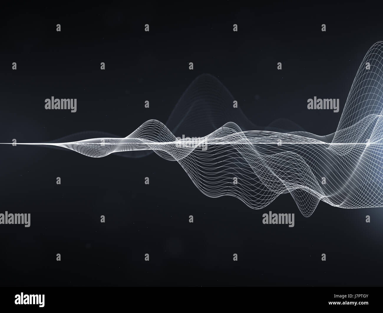 Abstract Wavy Lines, white distorted lines on black background Stock Photo