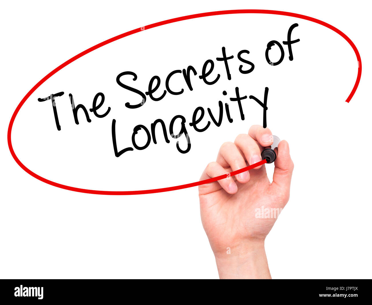 Man Hand writing The Secrets of Longevity with black marker on visual ...