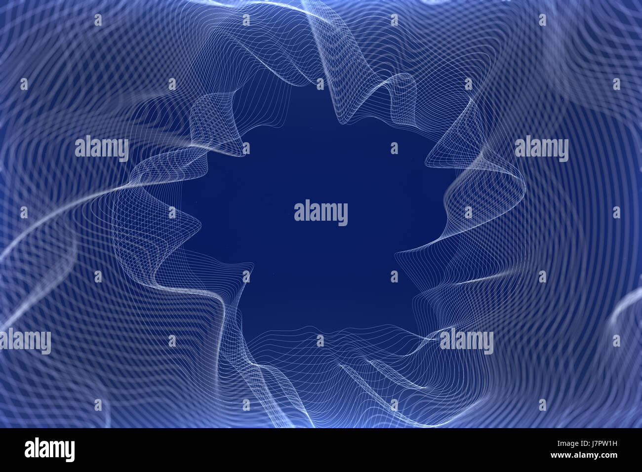 Abstract Wavy Lines, white distorted lines on blue background Stock Photo