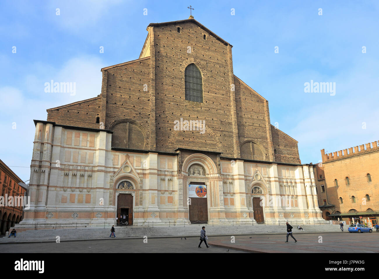 The unfinished facade of the Basilica of San Petronio, Piazza Maggiore