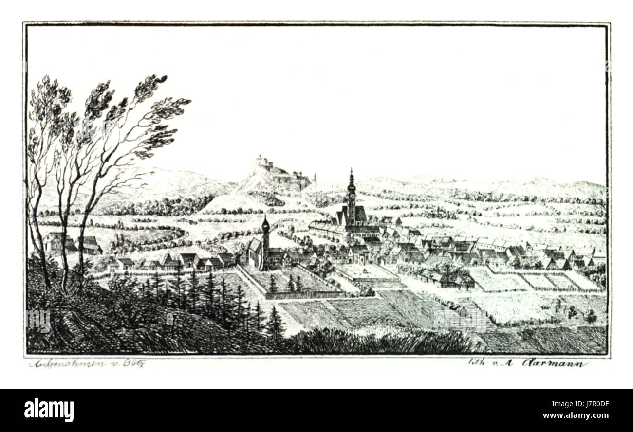 036 Markt Feldbach mit Riegersburg   J.F.Kaiser Lithografirte Ansichten der Steiermark 1825 Stock Photo