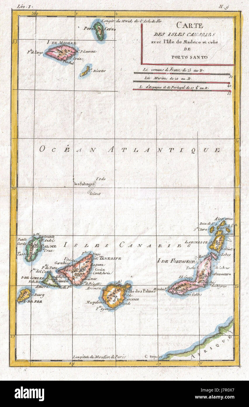 1780 Raynal and Bonne Map of Canary Islands   Geographicus   IslesCanaries bonne 1780 Stock Photo