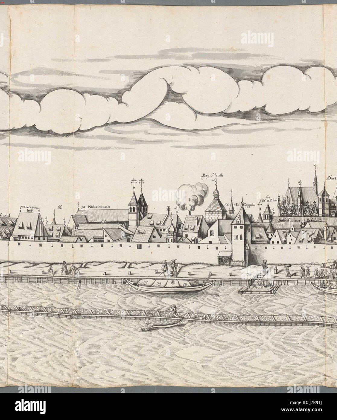 The 'Abriss der Stadt Regensburg' from 1630 is a historical document ...