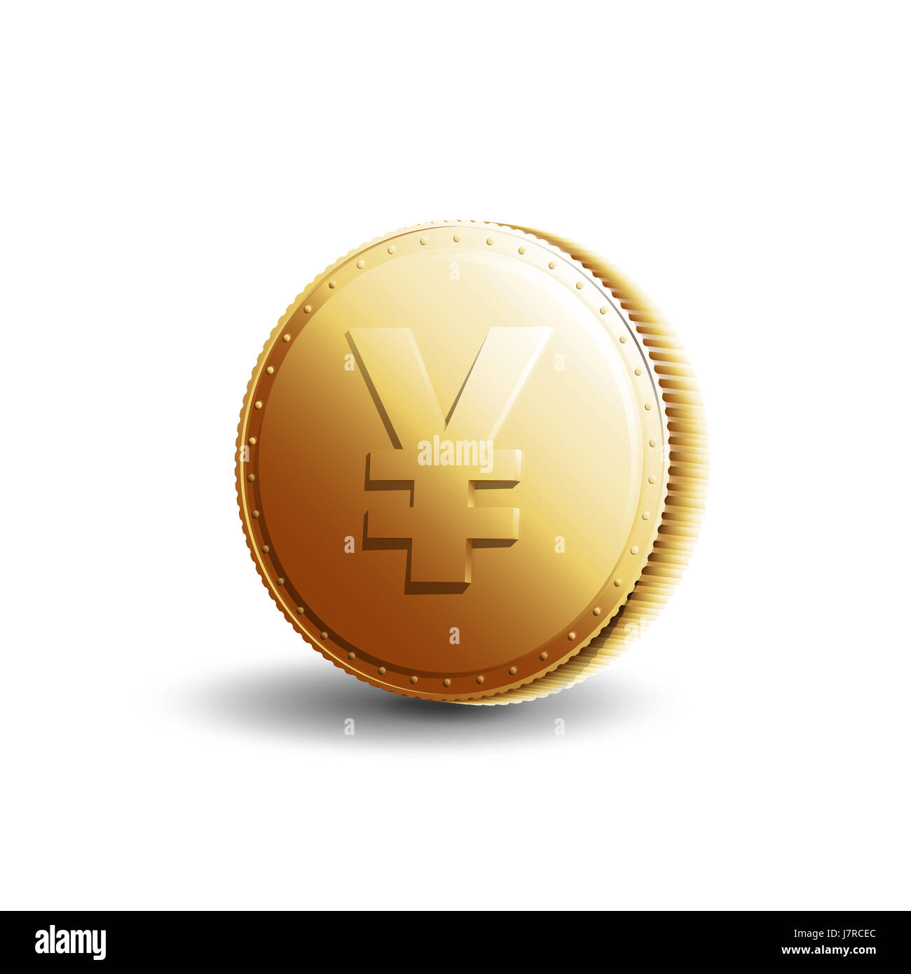 Japanese currency. Gold coin with yen sign isolated on white background. Stock Photo