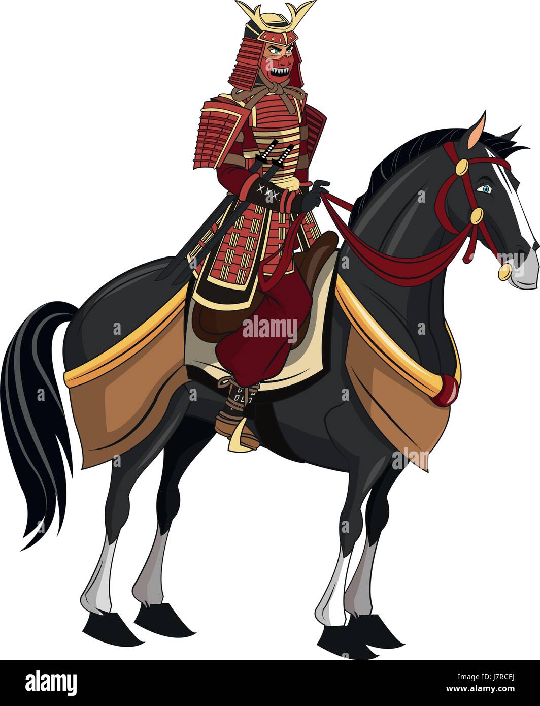 warrior samurai with armor traditional riding horse image Stock Vector