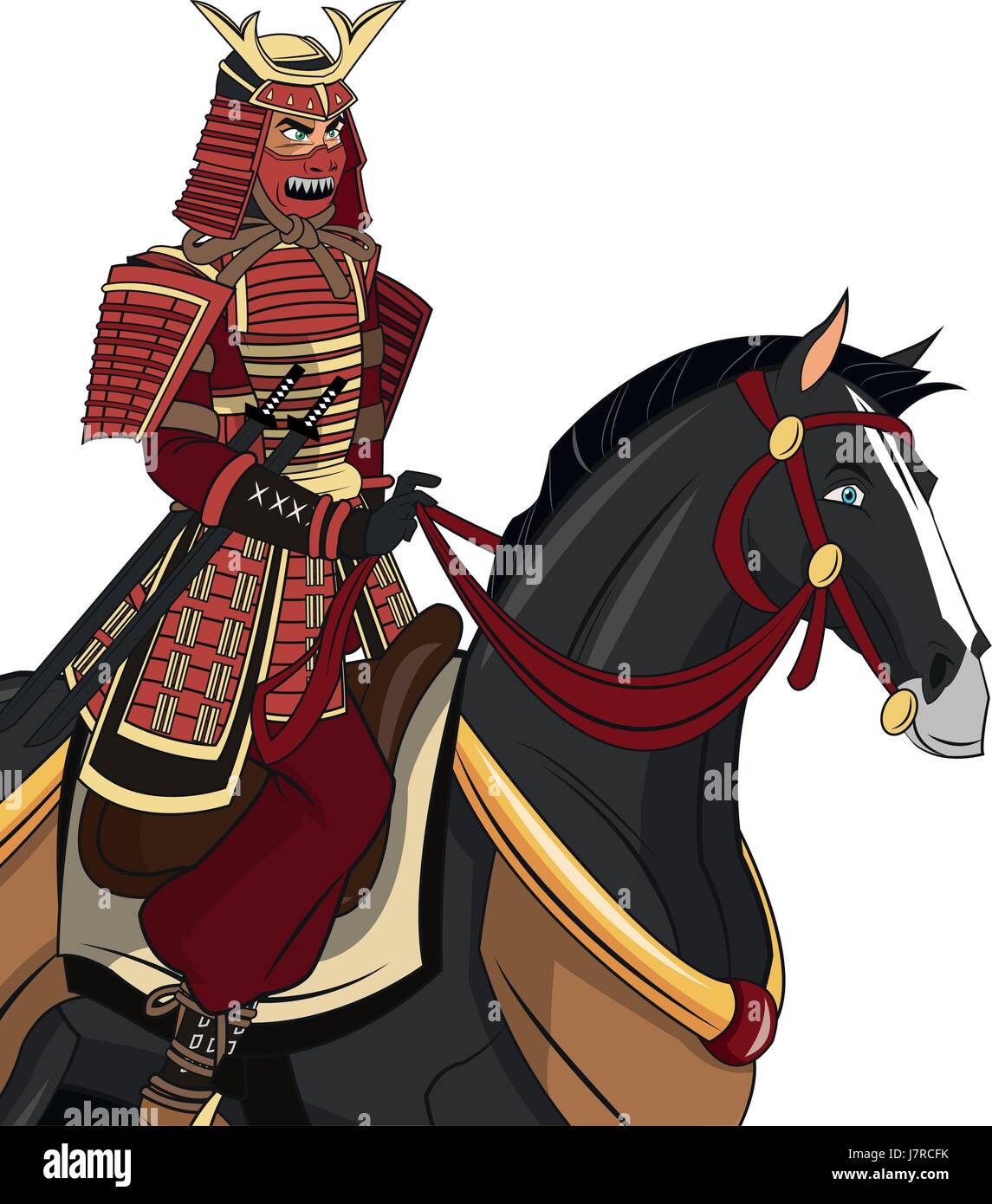 warrior samurai with armor traditional riding horse image Stock Vector ...