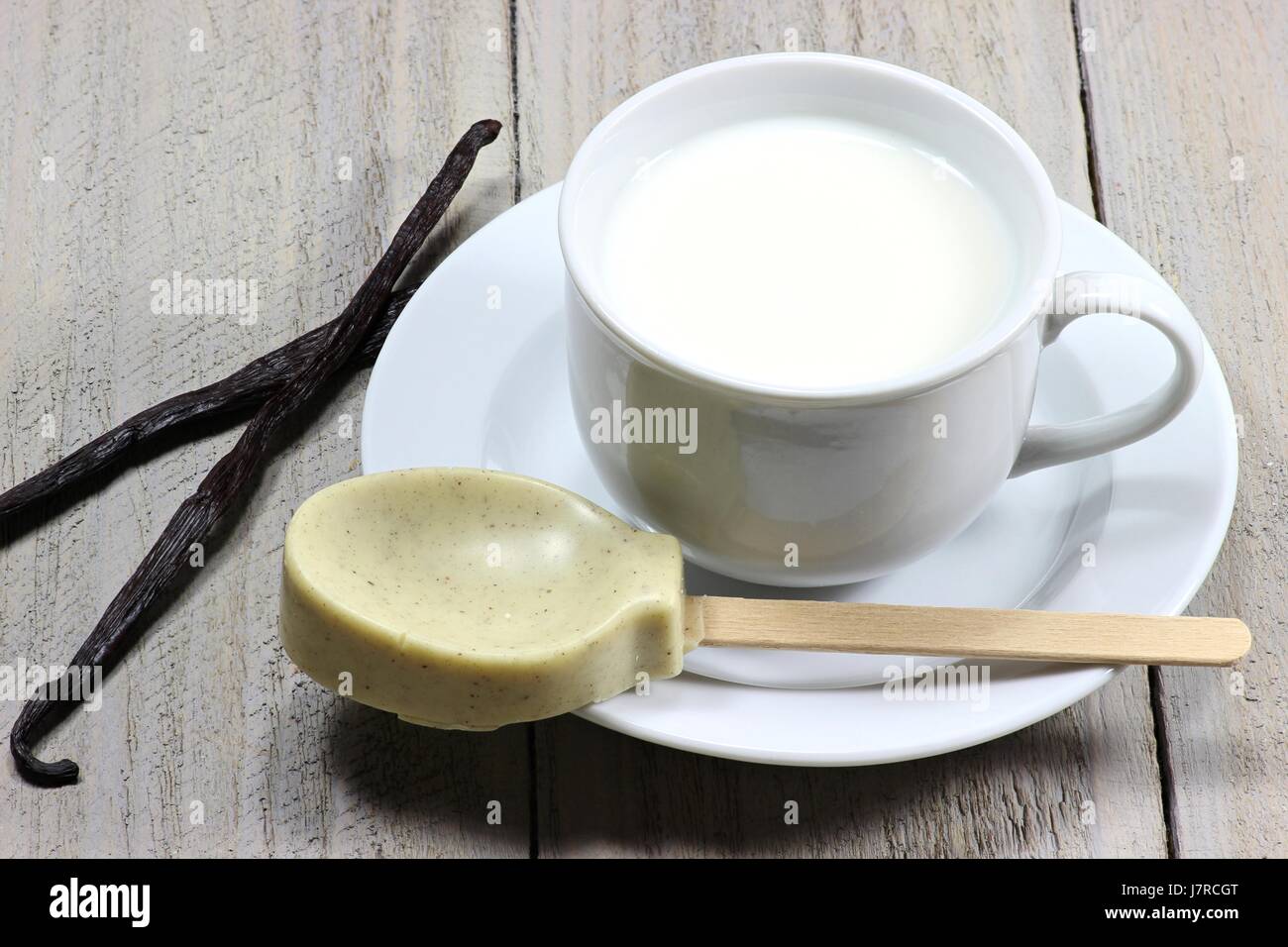 milk being prepared for a hot chocolate with vanilla flavor Stock Photo