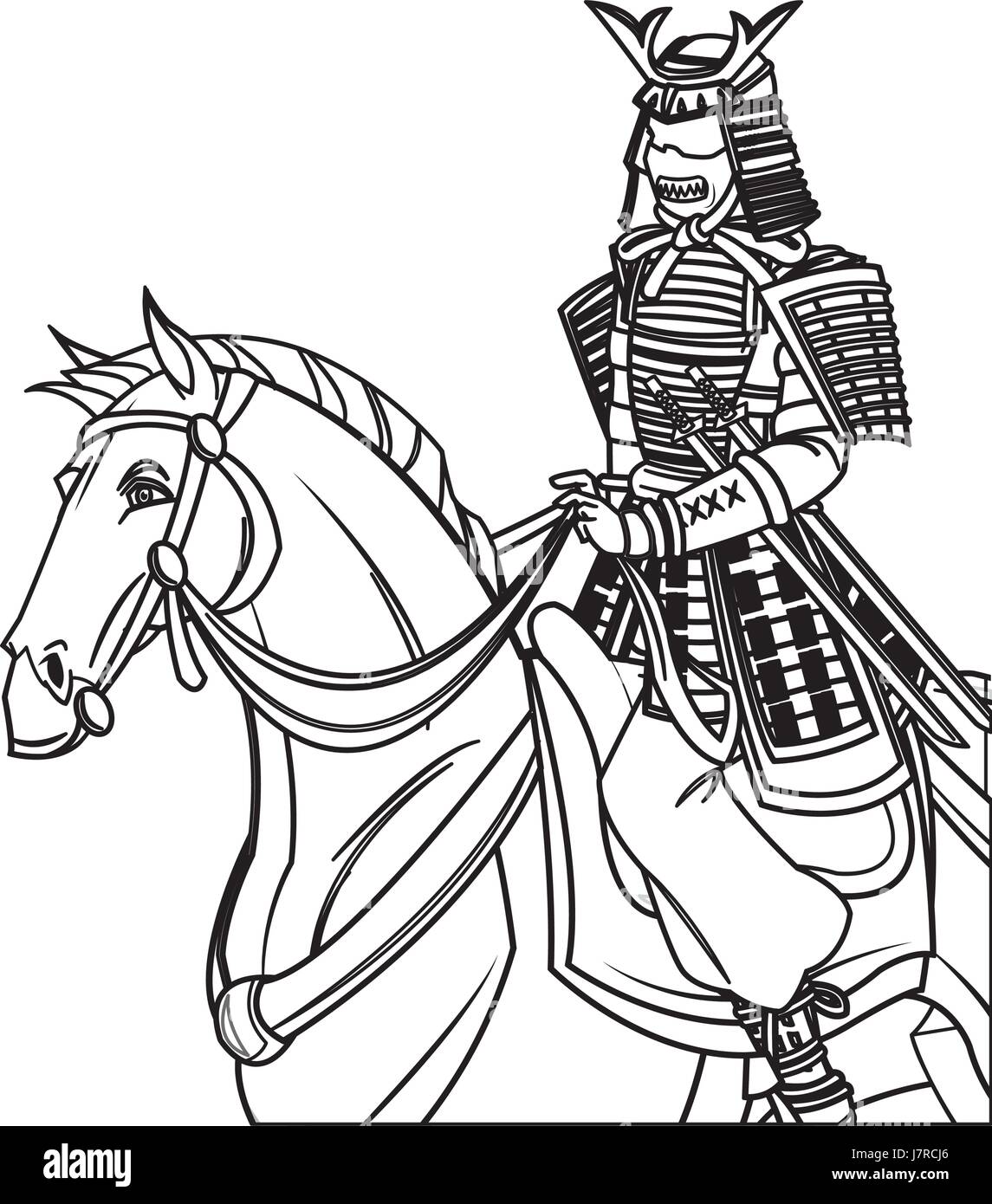 warrior samurai with armor traditional riding horse image Stock Vector