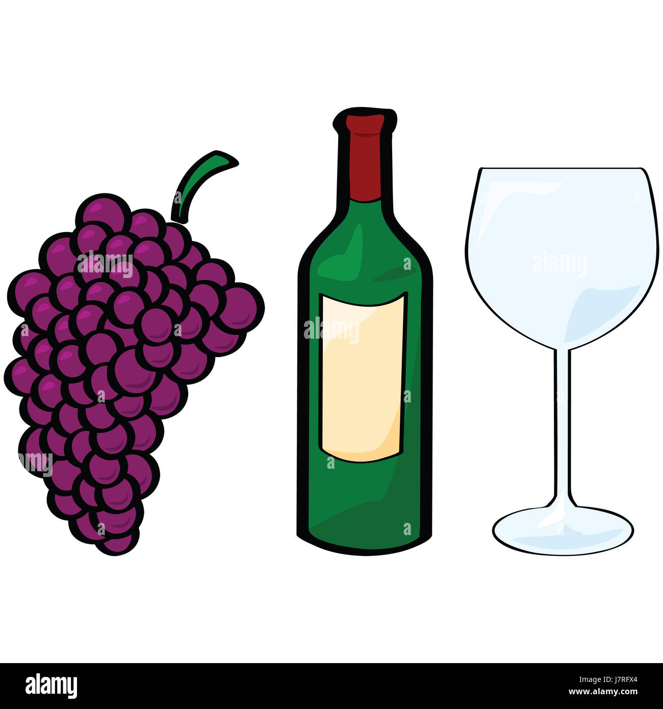 glass chalice tumbler drink drinking bibs wine alcohol bottle cartoon vine Stock Photo