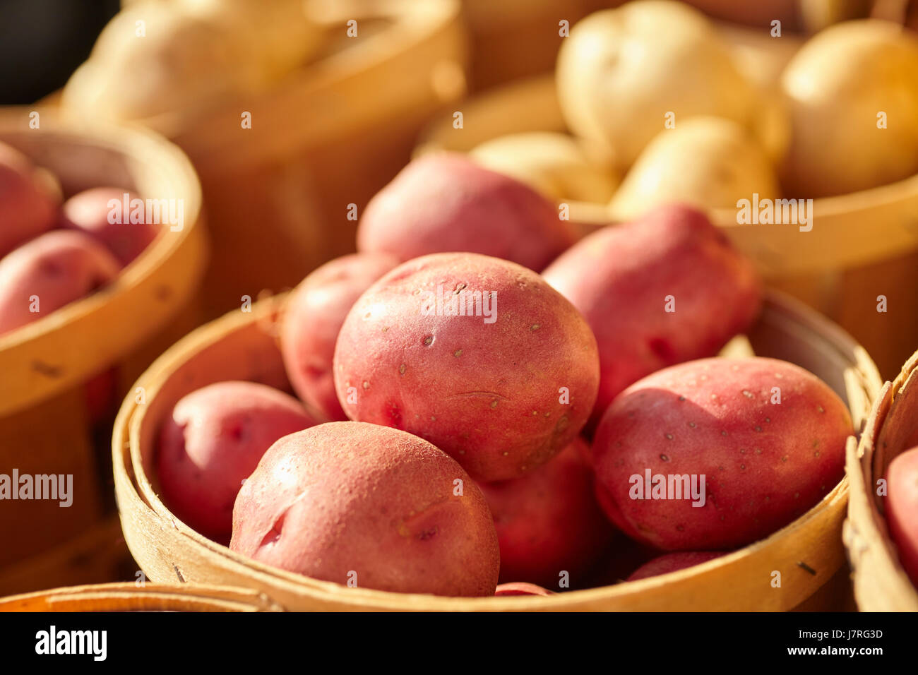 Baskets of potatoes at a Pennsylvania farmer's market Stock Photo