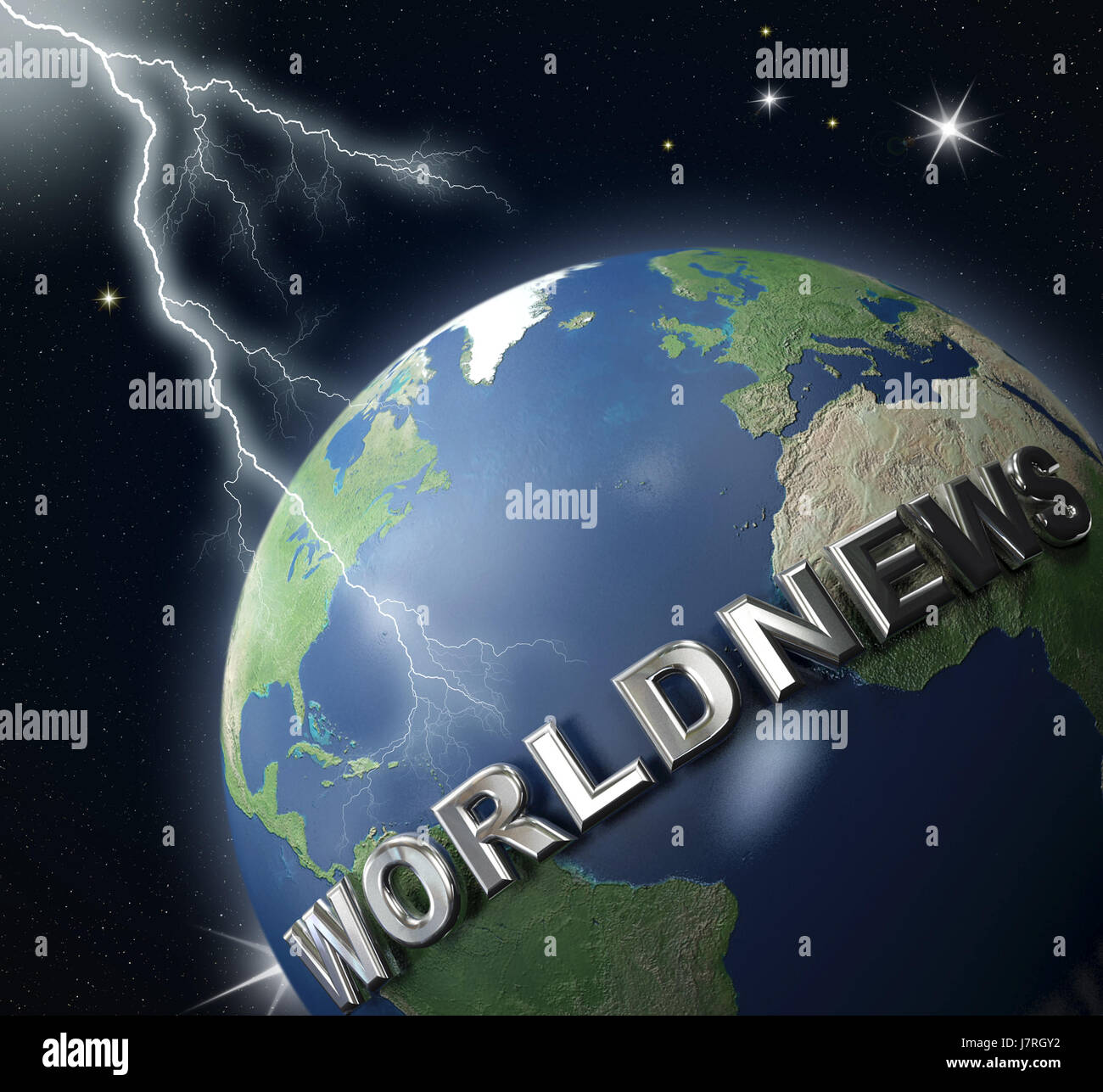 word lightning sheet lightning flash news globe planet earth world press write Stock Photo