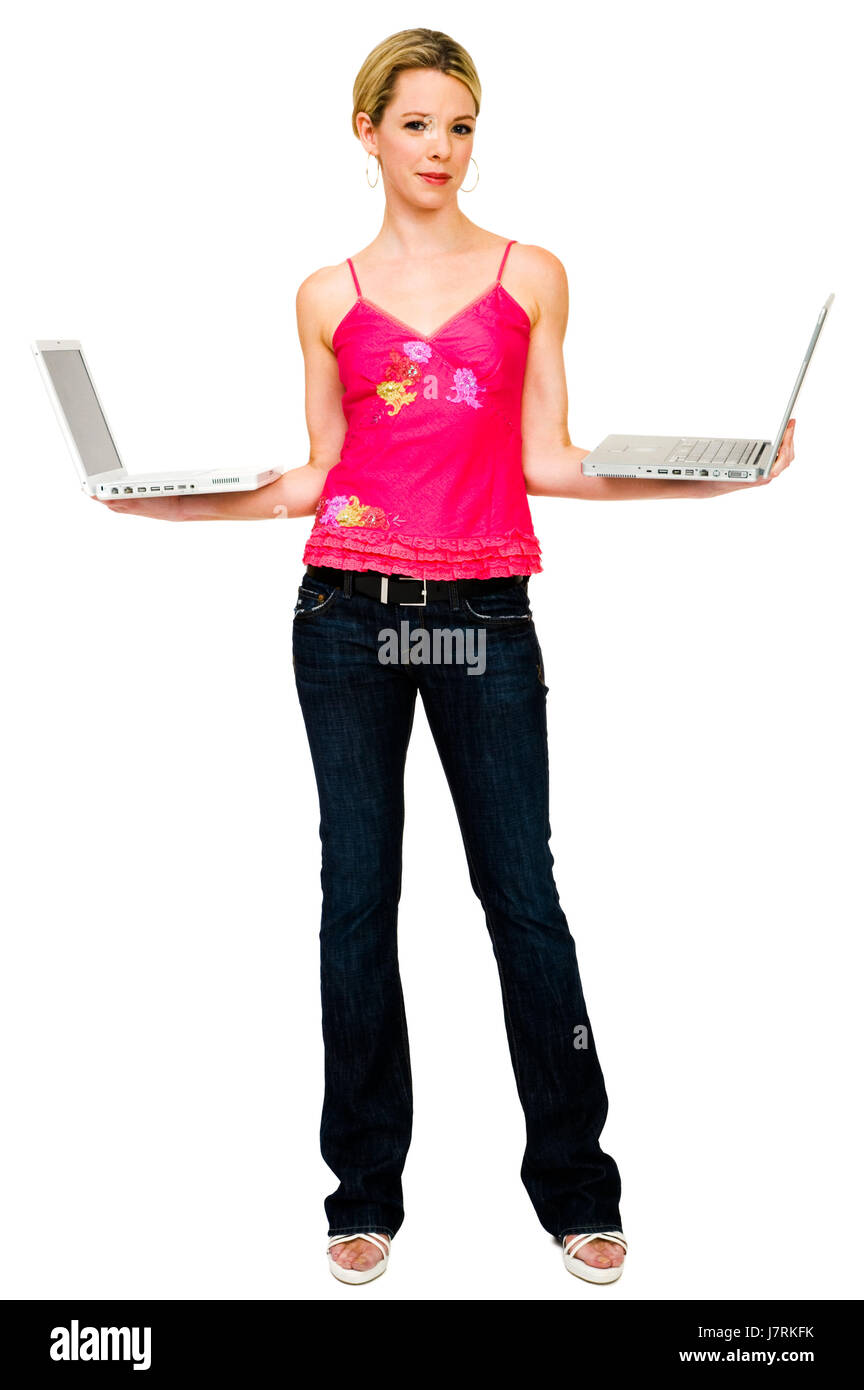 woman laptop notebook computers computer fashion posing multitasking ...