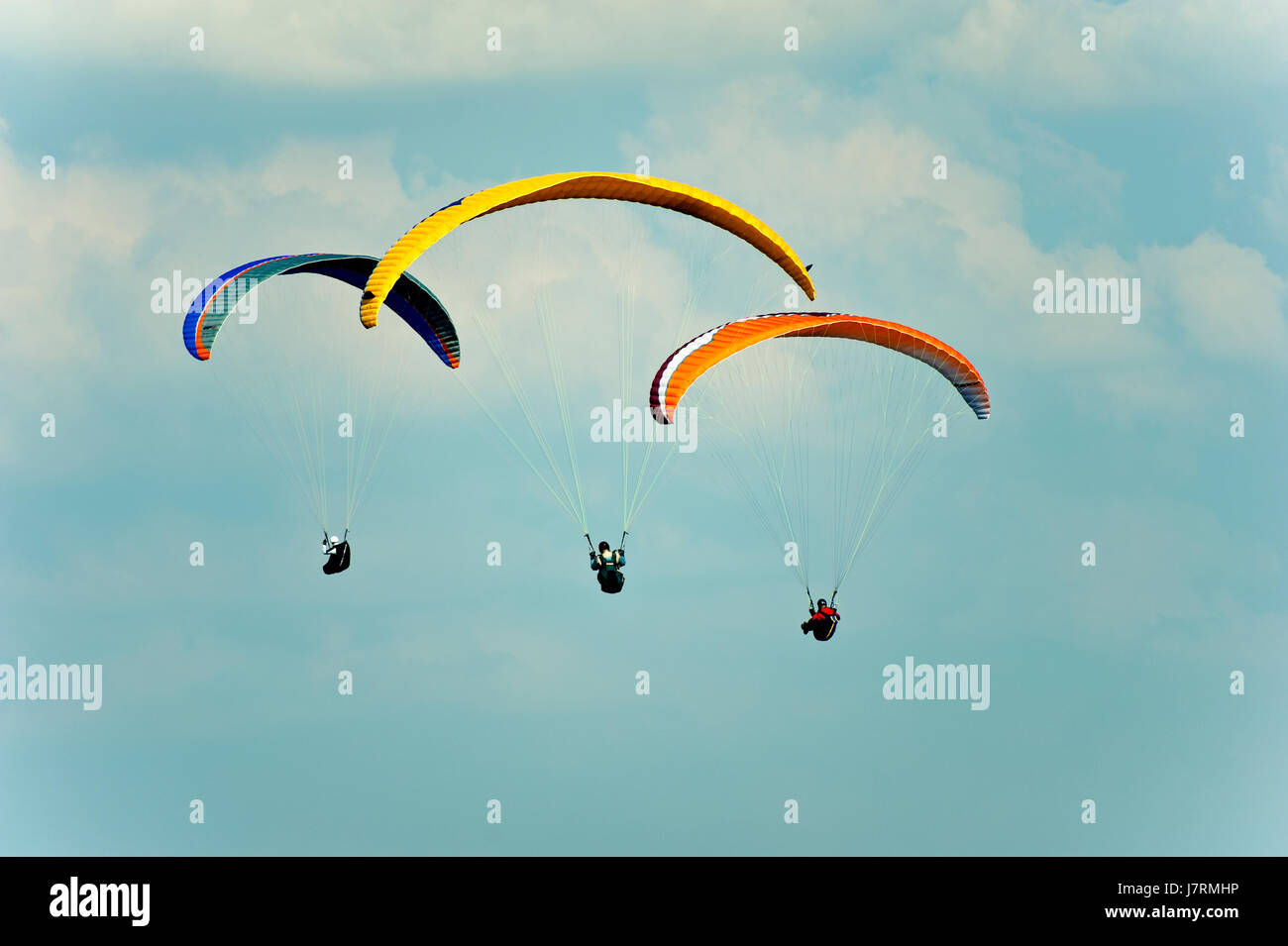 sport sports firmament sky fly flies flys flying paraglider humans human beings Stock Photo