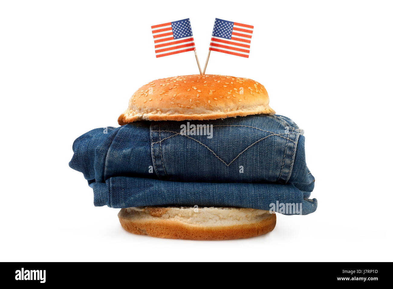 american usa jeans trousers jean trousers flag abstract hamburger burger  Stock Photo - Alamy