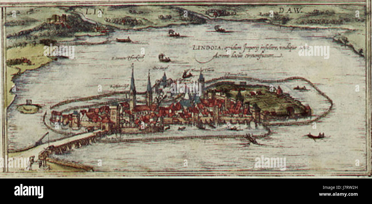 Braun Lindau HAAB refers to a map or geographical work created by the Braun and Hogenberg publishing house, depicting the town of Lindau and its surroundings. Stock Photo