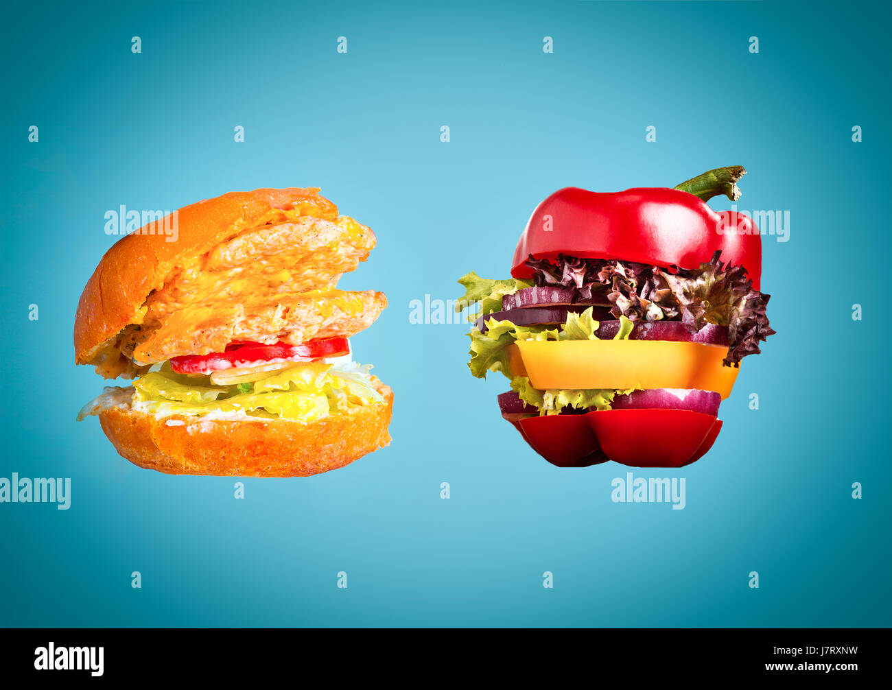 The healthy sandwich with fresh pepper, onion, salad lettuce and