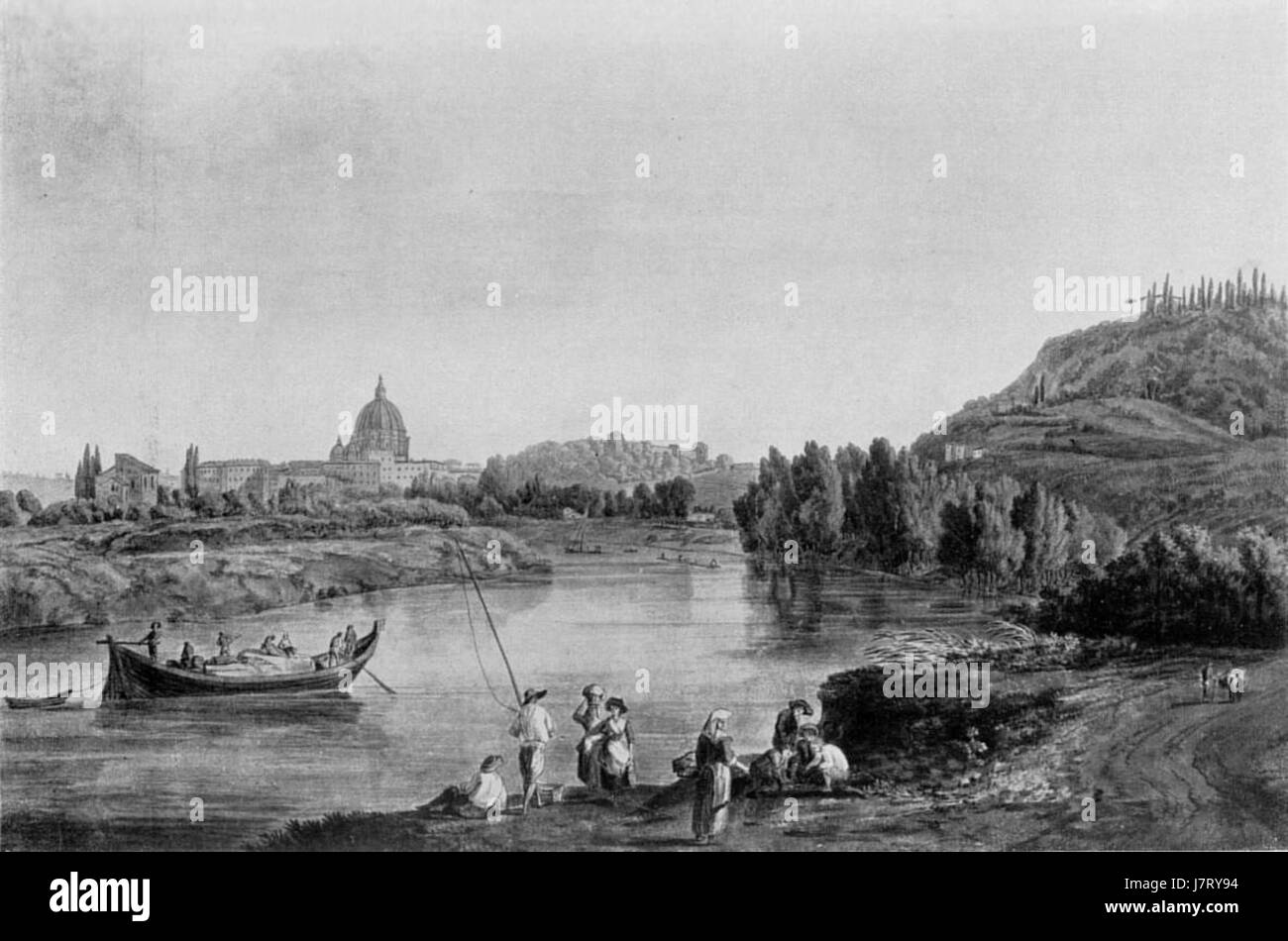 A panoramic view of Rome from the Ponte Molle bridge, offering a ...