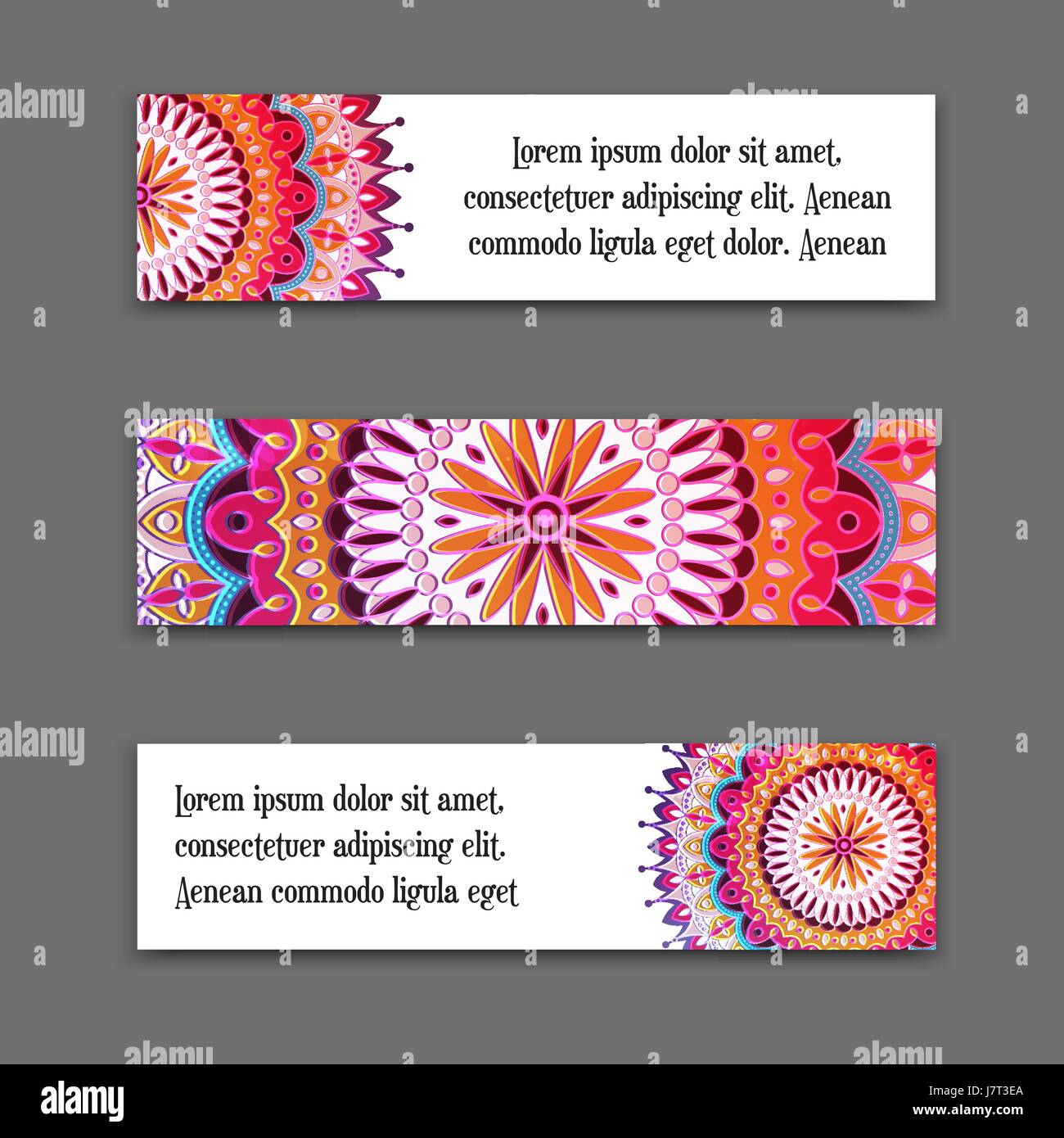 set vector horizontal banners with colorful mandala. The national collection of headers for the site. Islam, Arabic, Indian, ottoman motifs. Stock Vector