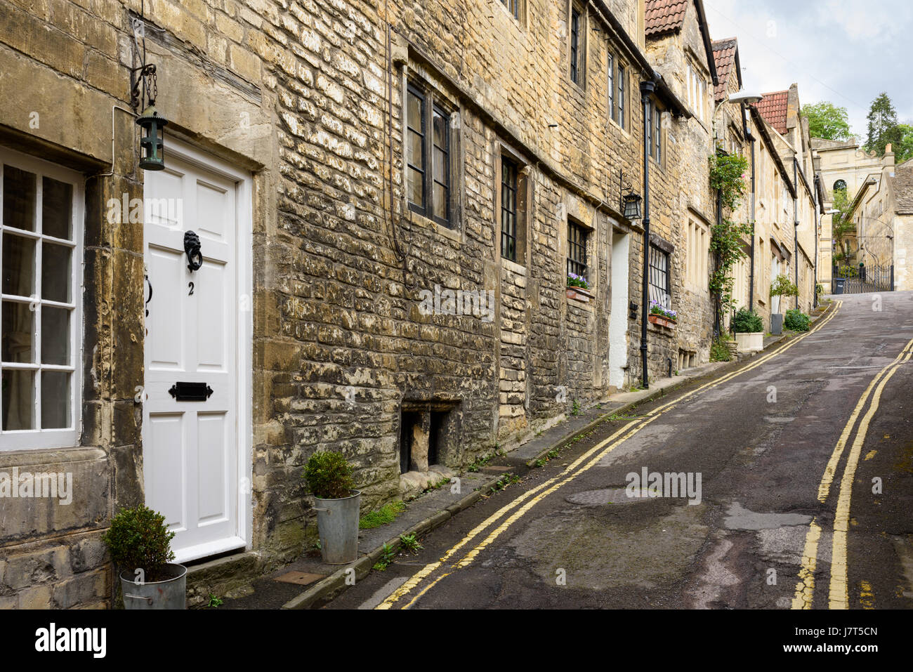 Cottages on Coppice Hill in the historic town of Bradford on Avon, Wiltshire, England. Stock Photo
