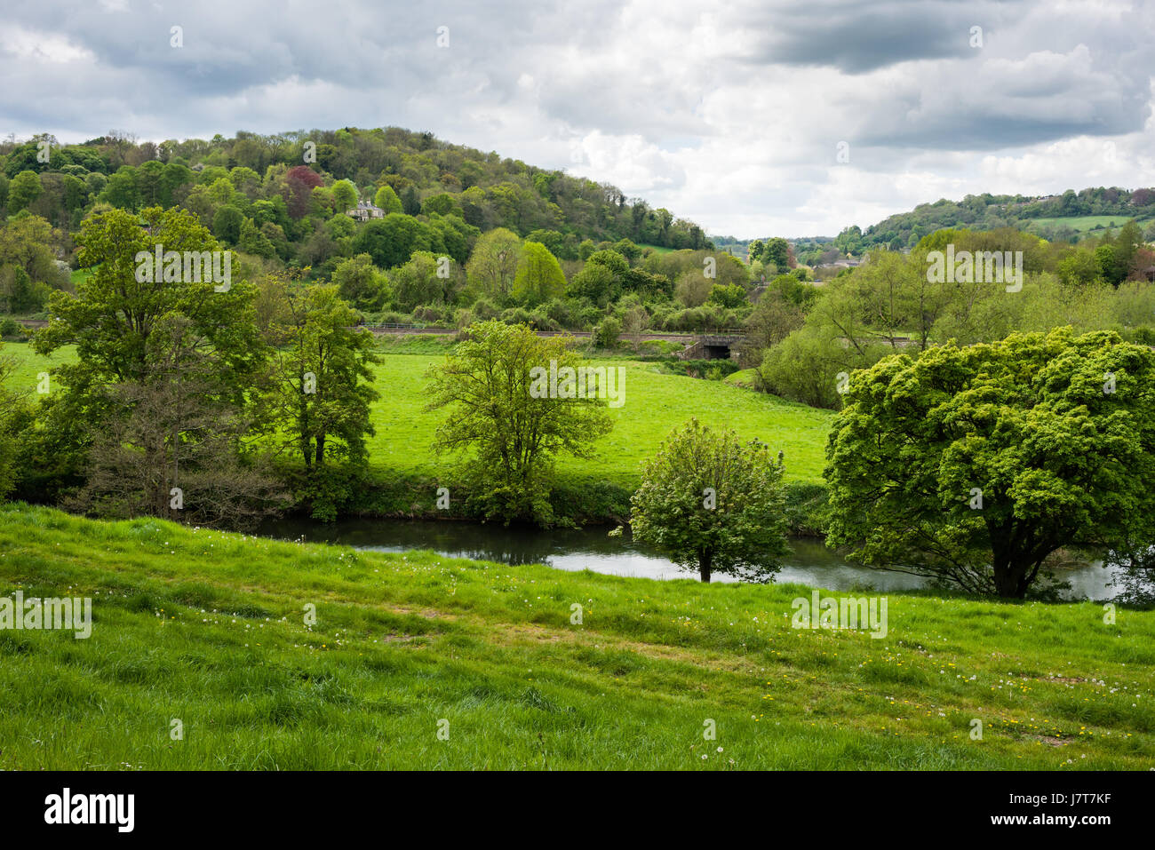View over countryside in the Avon Valley at Monkton Combe near Bath, Somerset, England. Stock Photo