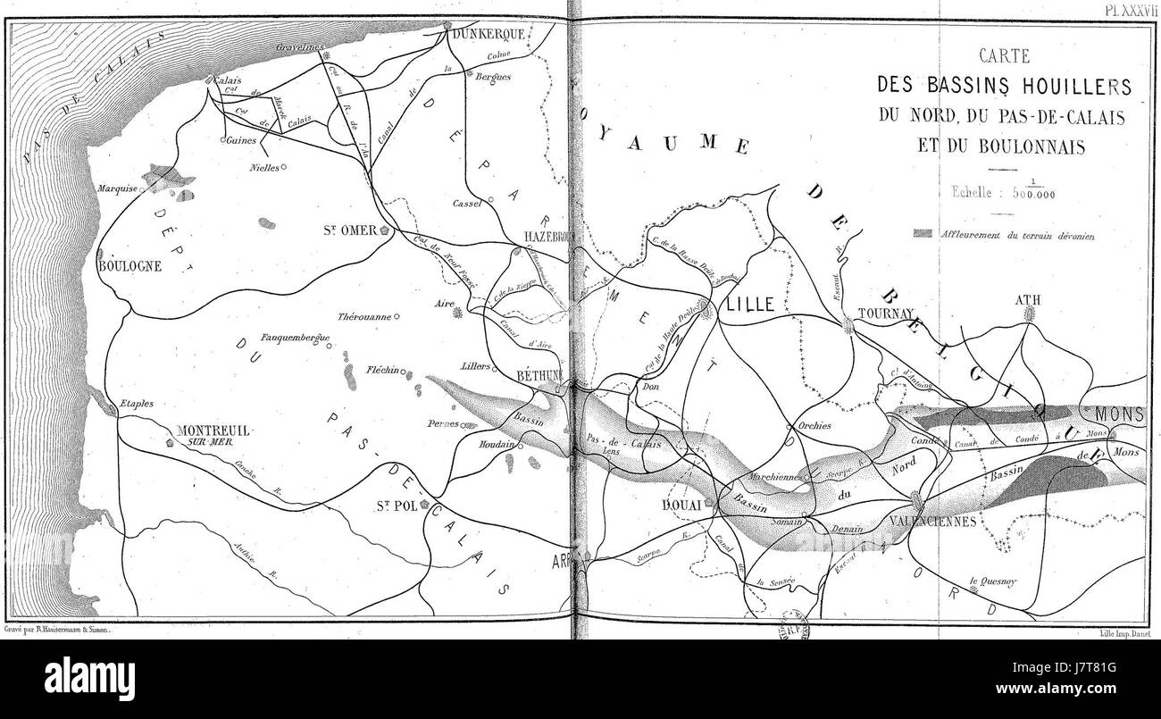 Carte des bassins houillers du Nord, du Pas de Calais et du Boulonnais, vers 1880 Stock Photo