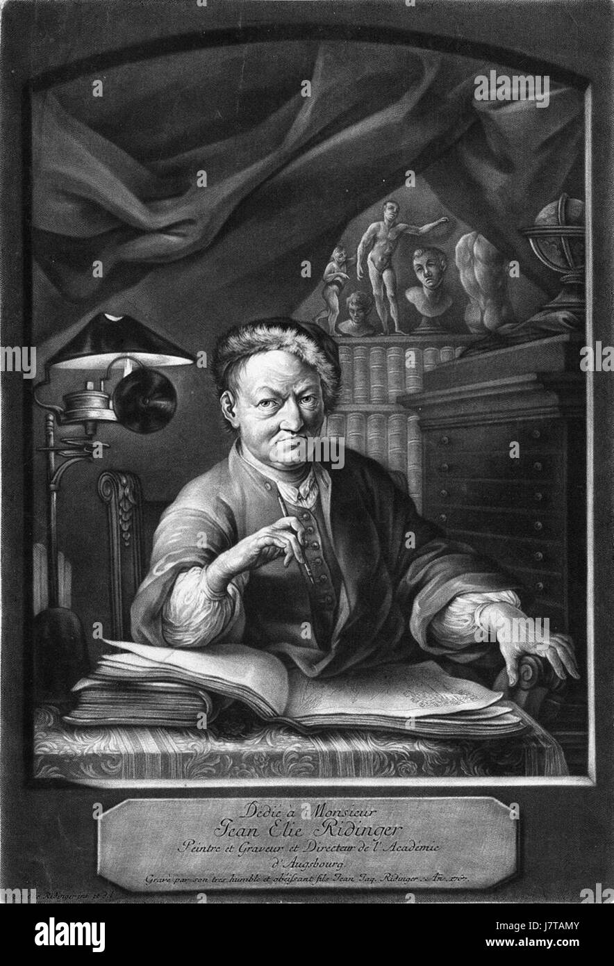 The portrait 'Bildnis Johann Elias Ridinger' by J.J. Ridinger is a ...