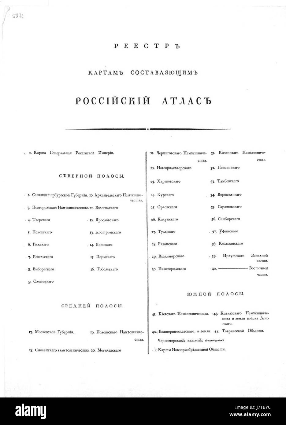 Atlas of Russian Empire (1792). Contents Stock Photo