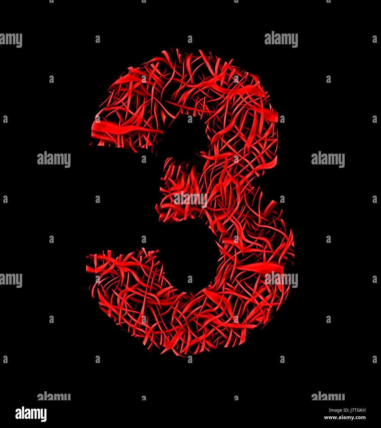 number 3 red artistic fiber mesh style isolated on black background ...