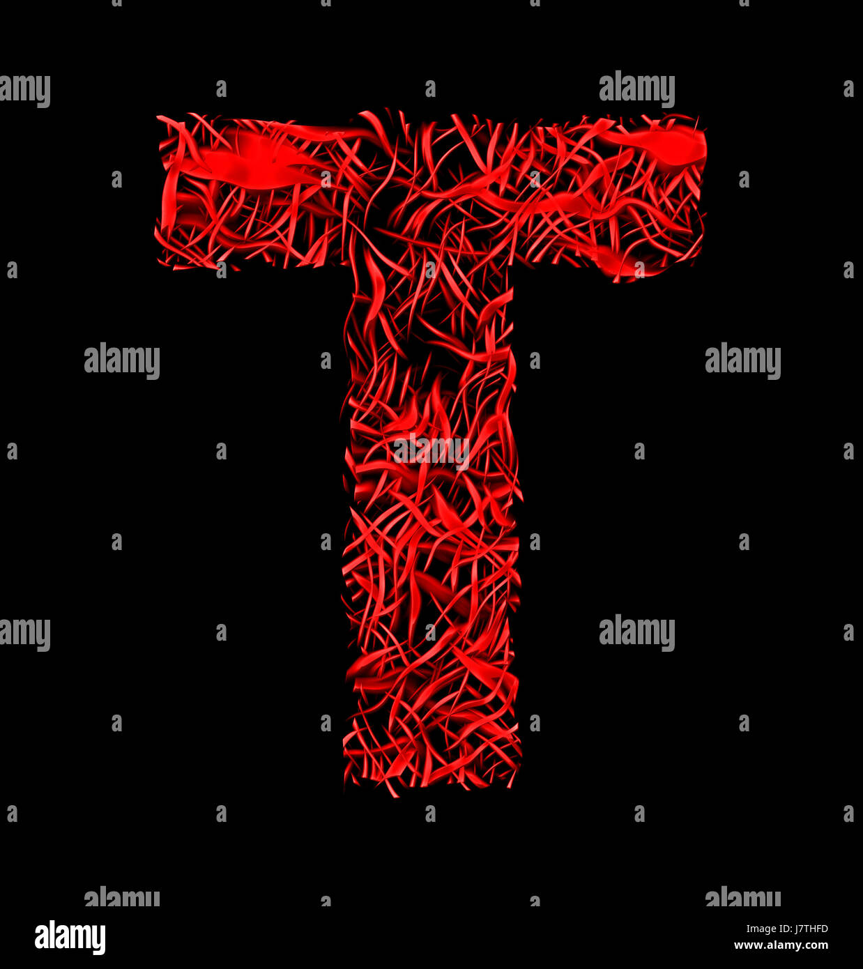 letter T red artistic fiber mesh style isolated on black background Stock Photo