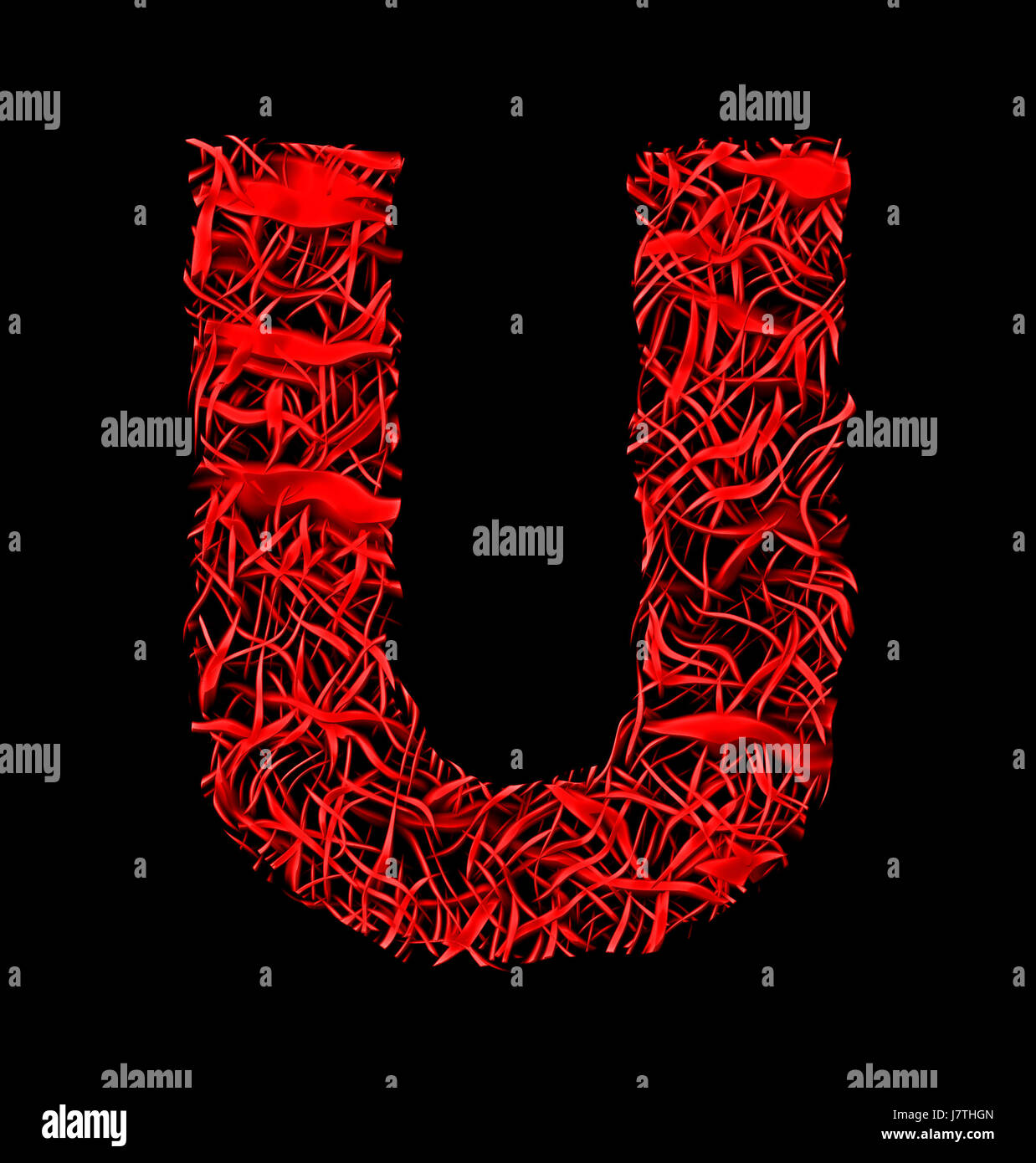 letter U red artistic fiber mesh style isolated on black background