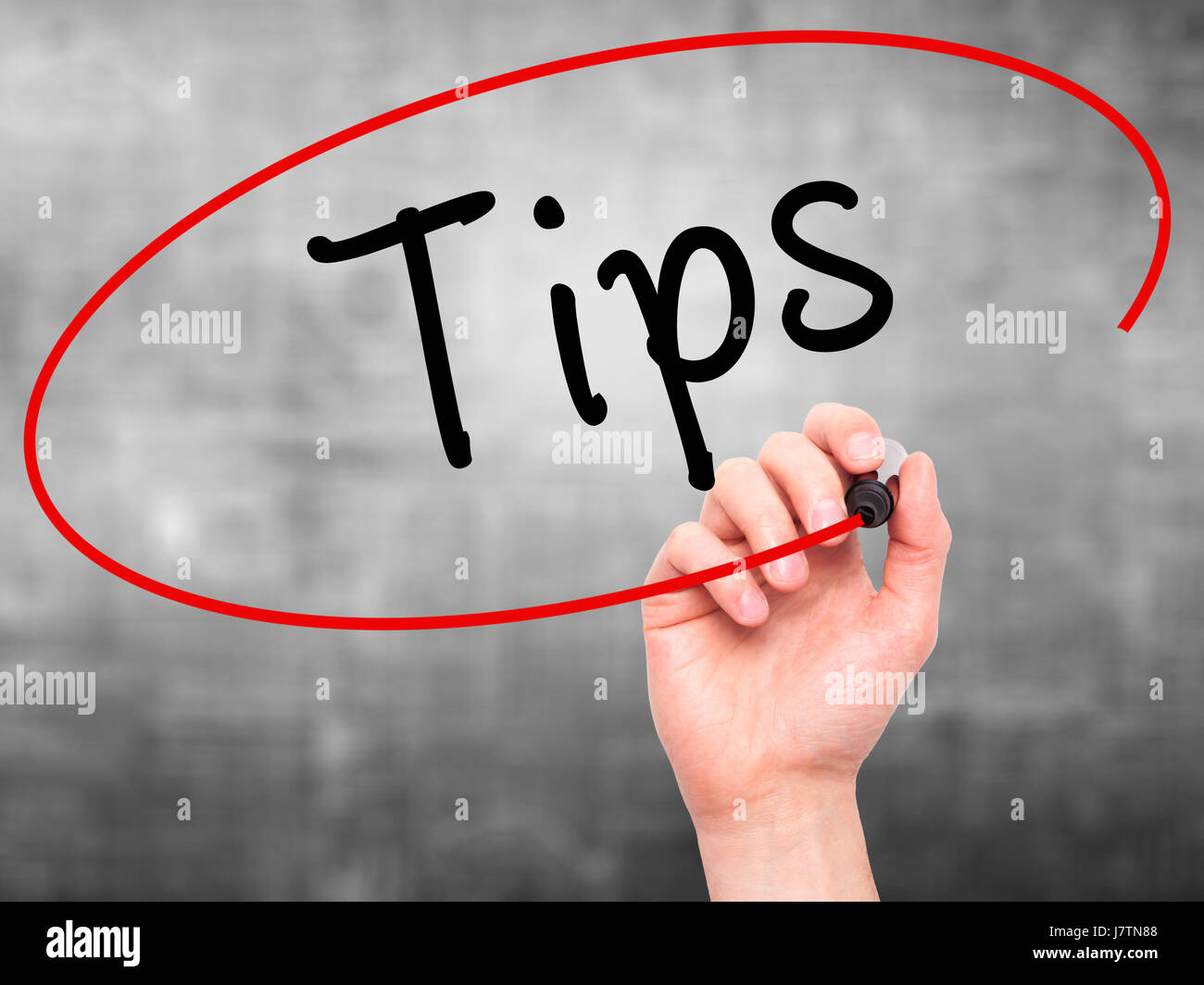 Man Hand writing Tips with black marker on visual screen. Isolated on ...