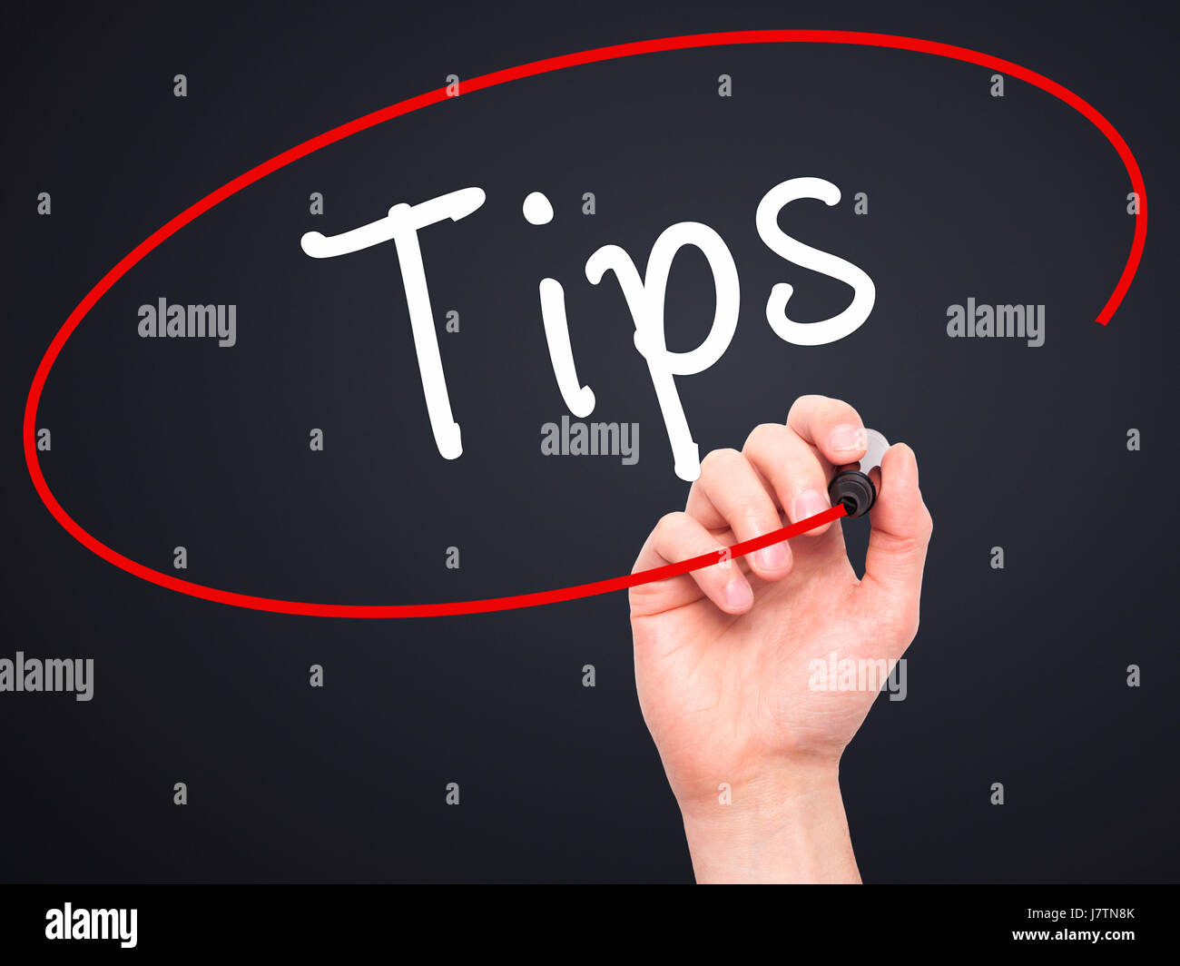 Man Hand writing Tips with black marker on visual screen. Isolated on ...