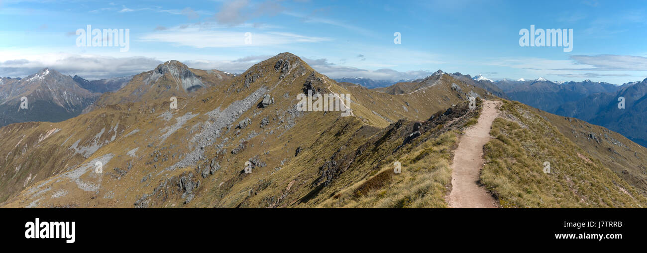 Panoramic landscape view on the Kepler Track, one of New Zealand's Great Walks Stock Photo