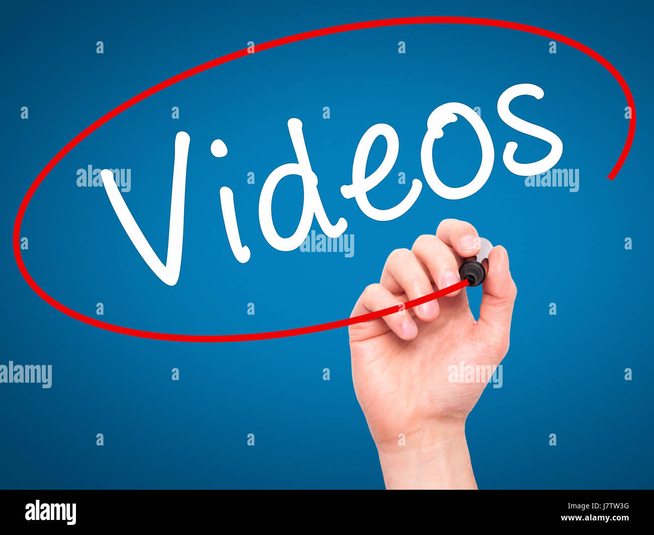 Man Hand writing Videos with black marker on visual screen. Isolated on ...
