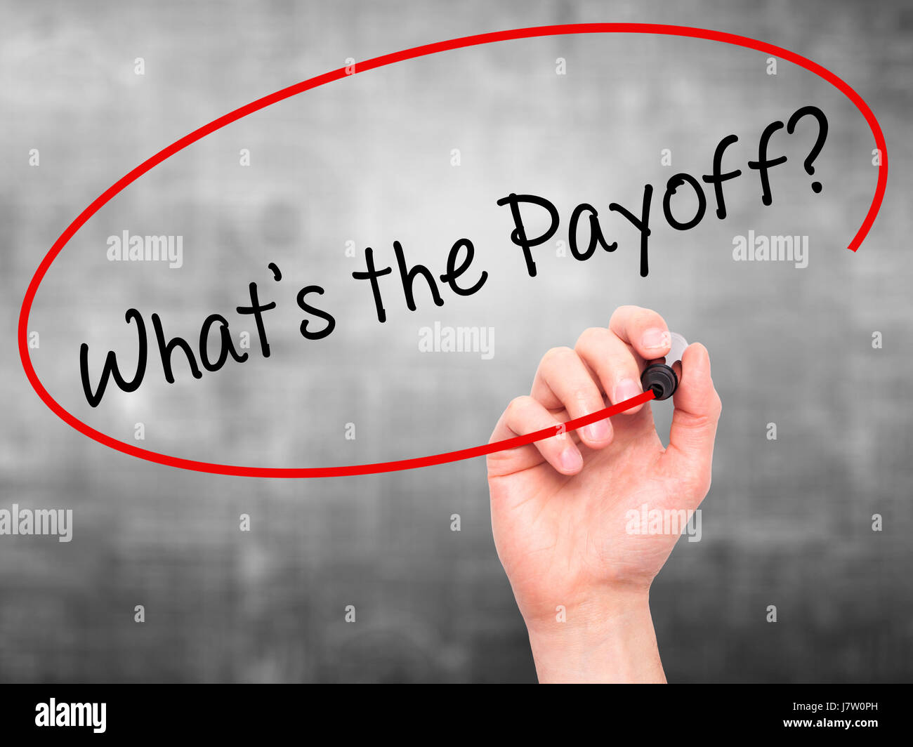 Payoffs Sign Man Hand writing What's the Payoff? with black marker on visual screen ...