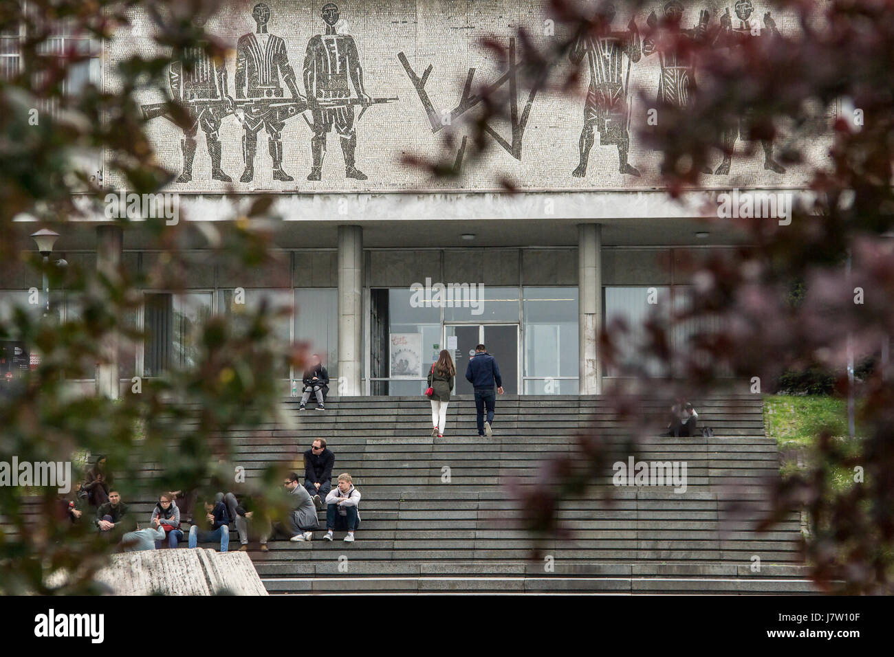 Belgrade, Serbia - Visitors in front of the Museum of Yugoslav History - MUZEJ JUGOSLAVIJE Stock Photo