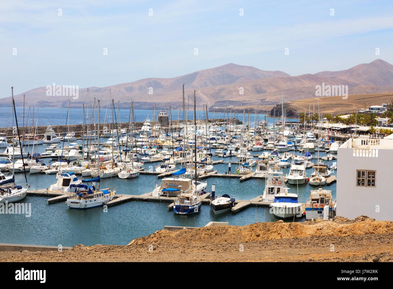 Puerto Calero, Lanzarote - boats moored in the harbour marina, east coast, Lanzarote, Canary Islands Europe Stock Photo