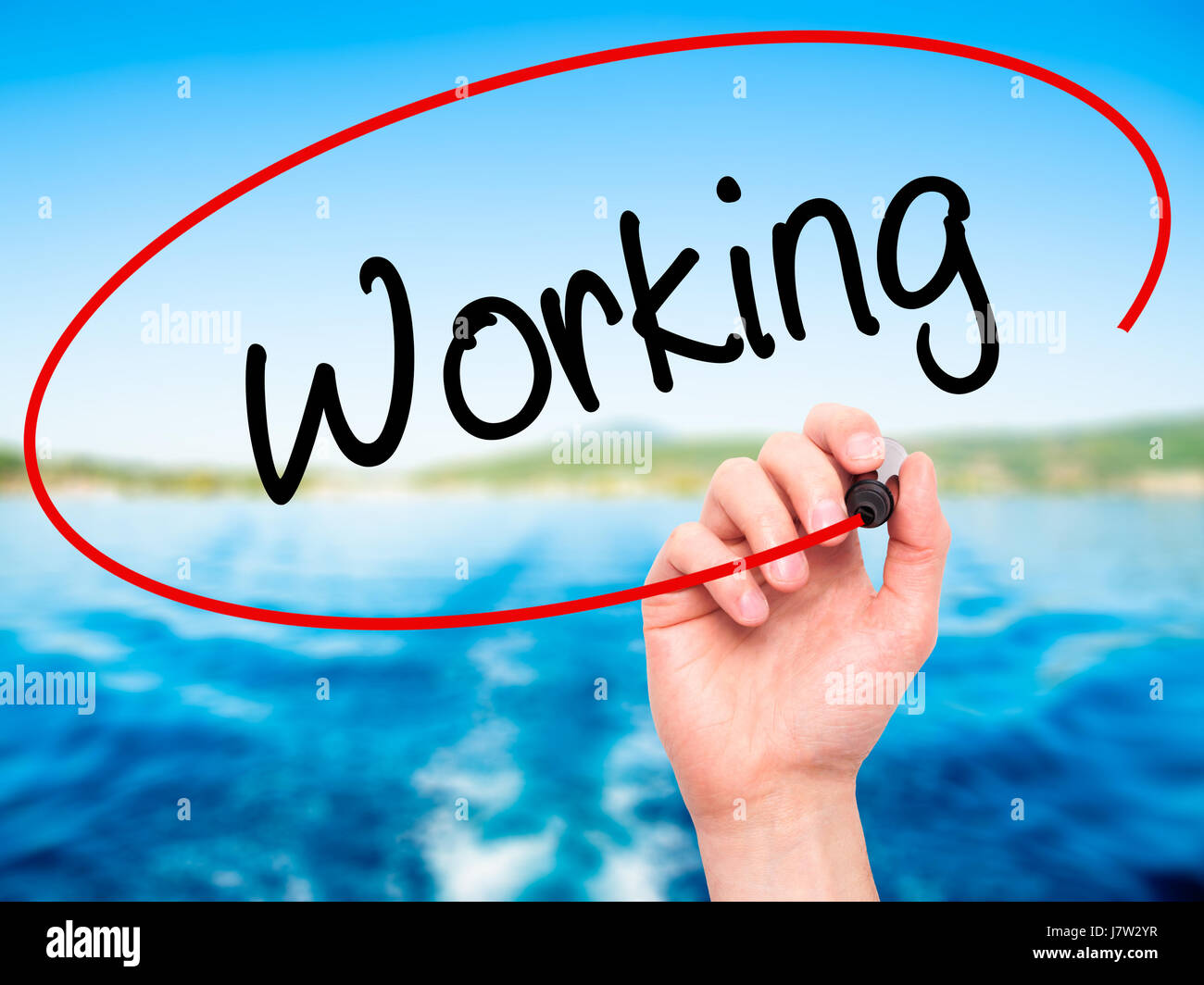Man Hand writing Working with black marker on visual screen. Isolated ...