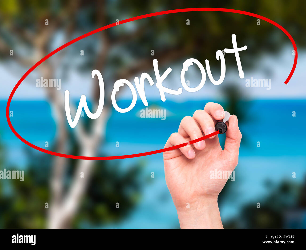 Man Hand writing Workout with black marker on visual screen. Isolated ...